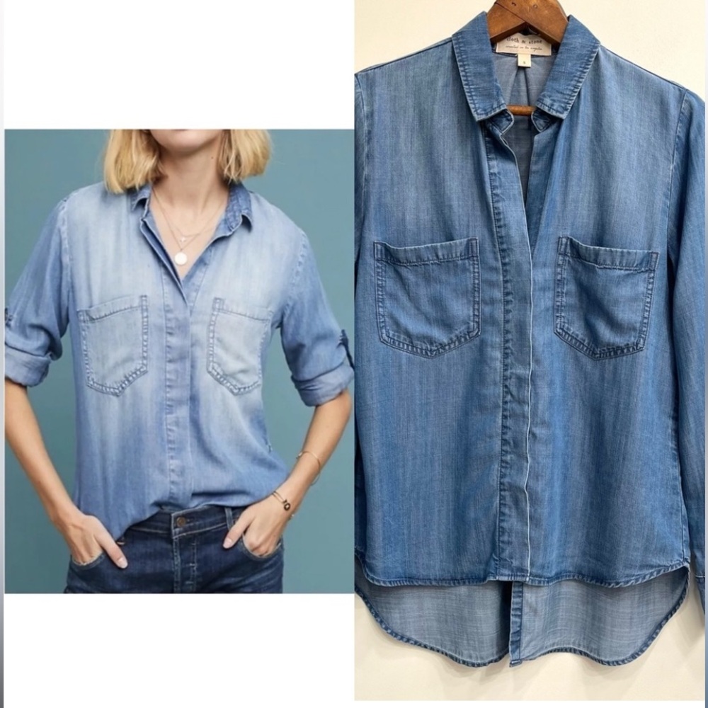 CLOTH & STONE Size S Blue
Chambray Slit Back Button Up Shirt